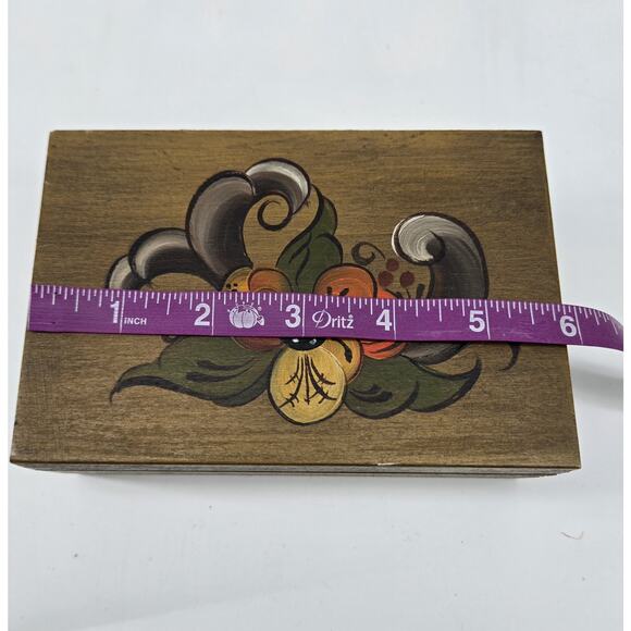 Mid Century 70s Norwegian Rosemaling Wooden Handpainted Trinket Box Hinge Signed - Picture 13 of 13